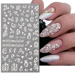 Venta al por mayor personalizado 3D/5D línea de flores blancas pegatinas de <span class=keywords><strong>uñas</strong></span> <span class=keywords><strong>relieve</strong></span> <span class=keywords><strong>en</strong></span> <span class=keywords><strong>relieve</strong></span> Adhesivo acrílico esmalte envolturas DIY Prensa <span class=keywords><strong>en</strong></span> - Product Image 1