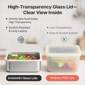 2026 Wholesale Hot selling 304 Stainless Steel Food Storage Container Lunch <b>Box</b> <b>Set</b> with Tempered Glass Lid - Product Image 4