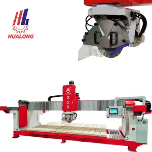 HUALONG machinery HLSQ-350+ Automatic 4 axis 45 degree mitre marble granite slabs cut bridge saw quartz stone cutting machine