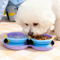 Gamelle pliable en silicone de qualité alimentaire pour animaux de compagnie – Double gamelle de voyage anti-déversement pour chiens et chats – Sans BPA et étanche