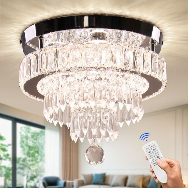 Luxury LED Crystal Remote Control Dimmable Ceiling Lighting Double-Layer Circular Ceiling Light for Living Room Bedroom