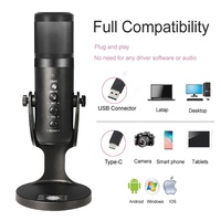 Microphone professionnel à condensateur de Studio USB, pour enregistrement, ordinateur de bureau, petit col