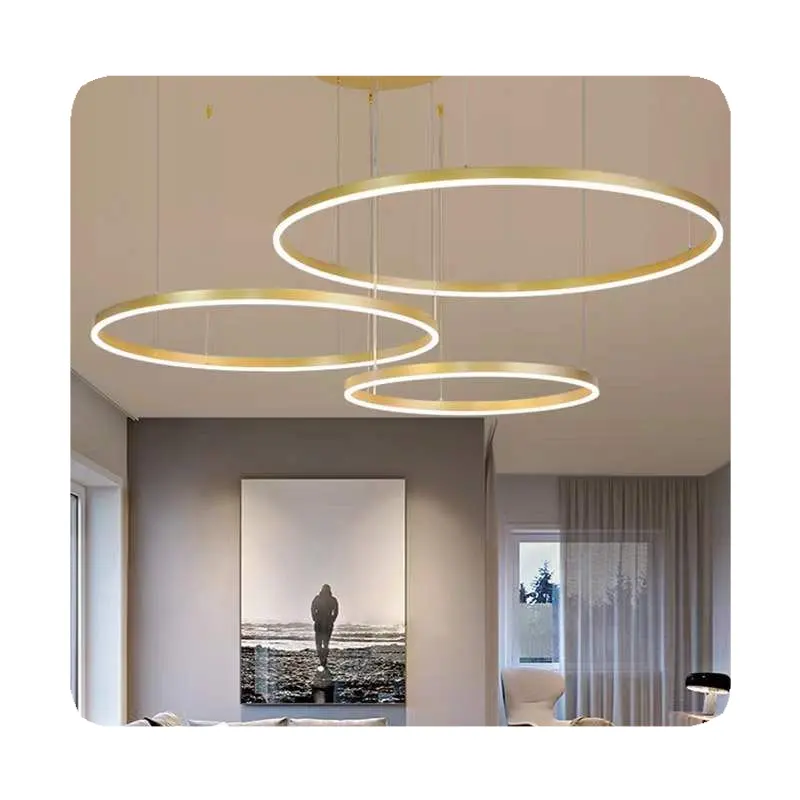 Nuevos anillos minimalistas para el hogar, candelabro de techo, de 3 anillos lámpara colgante, candelabros Led grandes de 220 voltios dorados, luces colgantes modernas 2024