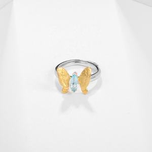 Anillo de plata de primera ley y Topacio azul <span class=keywords><strong>para</strong></span> mujer, sortija, plata esterlina 925, piedra preciosa, diseño mariposa, minimalista, joya ajustable - Product Image 1