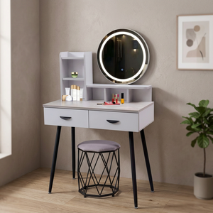 Modern Makeup Vanity Table <b>With</b> <b>Lighted</b> <b>Mirror</b> Storage Desk For Bedroom Furniture - Product Image 2