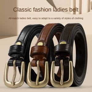 Nuevo Cinturón de Cuero para Mujer, Capa Superior de Piel de Vaca Curtida Vegetalmente, Hebilla de Aleación, Estilo Ligero, Maduro, Simple, Versátil, Vintage y Delgado - Product Image 2