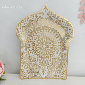 ชุดจานชามกระดาษลายปราสาทสีทองพร้อมลายดอกไม้แมนดาลาสำหรับตกแต่งวันอีดในเดือนรอมฎอน ประกอบด้วยจาน ถ้วย และผ้าเช็ดปากแบบใช้แล้วทิ้ง - Product Image 4