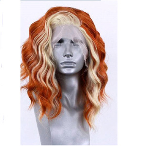 Perruque pour <span class=keywords><strong>femme</strong></span>, style européen et américain, perruque à dentelle frontale 13*4, <span class=keywords><strong>coupe</strong></span> bob, <span class=keywords><strong>cheveux</strong></span> courts bouclés dorés, teintés orange - Product Image 4