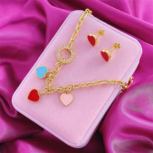 In Stock Set di gioielli di design di lusso da donna In acciaio inossidabile 316L blu rosa verde collana orecchini di moda Charm coppia Heret - Product Image 1