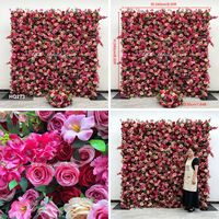 Muro de flores artificiales de rosas mixtas color borgoña romántico, telón de fondo floral para la entrada de bodas, decoración para fotografía.