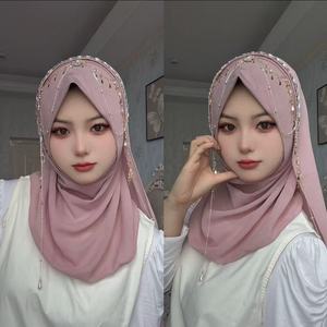 Nouveau foulard musulman pour femmes avec franges papillon et cristaux, voile ethnique en mousseline fait main avec chaîne - Product Image 6