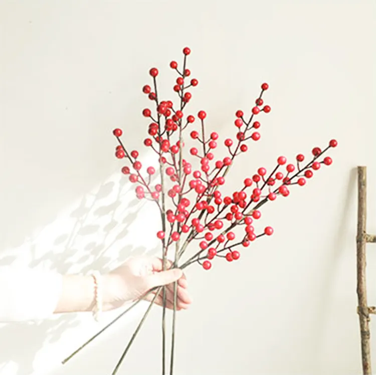 Trigeminal הולי מזל פירות אדום פירות חג המולד Acacia אדום שעועית מלאכותי פרח DIY קישוט