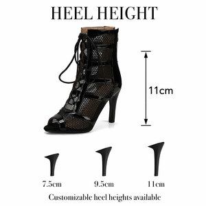 Sandalias de tacón alto sexys con malla hueca para mujer, sandalias de verano con punta abierta y tiras cruzadas, zapatos de baile con correa en el tobillo, sandalias de red negras - Product Image 2