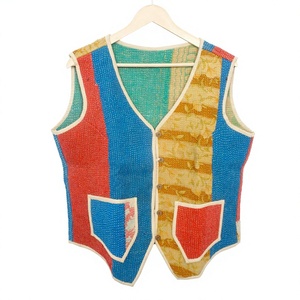 Elegant Handmade Breathable Cotton <b>Kantha</b> V-Neck Women's Waistcoat Winter Short <b>Jacket</b> Vest Back Logo Vintage vest <b>jacket</b> - Product Image 1