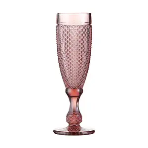 亚马逊热复古复古玻璃器皿粉色蓝色150毫升酒吧派对婚礼香槟长笛