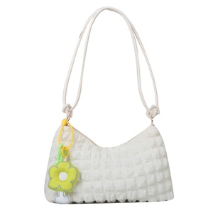 <b>White</b> Quilted Nylon Shoulder <b>Bag</b> Lichee Pattern Zipper Closure Fashion Women's Daily Use Travel <b>Bag</b> - Product Image 1
