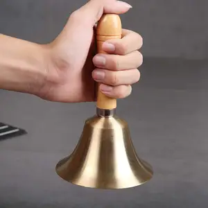 Hand Brass Bells Hand Bell Extra Loud Solid Brass Call Bell Handbells With Wooden Handle