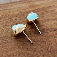 Boucles d'oreilles clous ethniques bohèmes simples plaquées or avec turquoise, bijoux minimalistes en pierre naturelle, vente en gros
