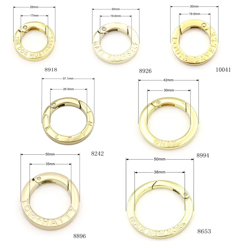 Glanzend Vergulde Metalen Tas Accessoires Ring 3/4 "Metalen Open Poort Ring Custom Veerring Met Ontwerp Logo
