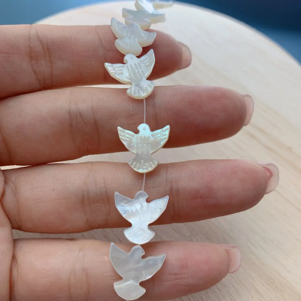 Grosir Kustom Natural Mother Of Pearl Shell Peace Dove Beads Batu Permata Longgar untuk Membuat Perhiasan