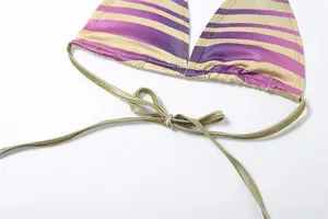 OJW215 Conjuntos de bikinis de rayas de cintura alta con perspectiva de encaje colgante de chica picante sexy de verano para mujer