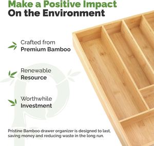Organizador de cubiertos de bambú para cajones de cocina, bandeja organizadora de bambú con divisores ranurados para cajones de cocina - Product Image 5
