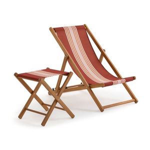 Modern Adjustable Backrest <b>Beach</b> <b>Chair</b> Lounge Reclining Wooden Foldable Striped Sling Outdoor Furniture - Product Image 1