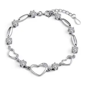 Sterling Silber Armband Frauen Herz Hand kette Authentic Crystal Link Armbänder