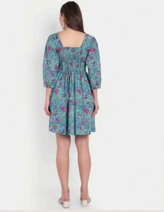 Vestido Midi de Algodón 100% con Estampado Floral para Mujer, Estilo Línea A, Ecológico, Ligero, Transpirable, Casual, de Manga Corta para Verano - Product Image 3