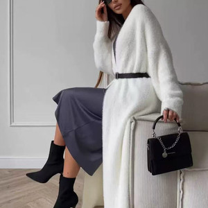 Manteau d'hiver personnalisé en vison uni <span class=keywords><strong>mi</strong></span>-<span class=keywords><strong>long</strong></span>, ample, à manches longues, grande taille, <span class=keywords><strong>cardigan</strong></span> tricoté <span class=keywords><strong>mi</strong></span>-<span class=keywords><strong>long</strong></span>, pull pour <span class=keywords><strong>femme</strong></span> - Product Image 5