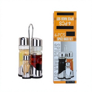 Set di 4 Portaspezie Moderni in Acciaio Inox, Ermetici e Lavabili in Lavastoviglie, con Coperchi in Metallo, Design Trasparente per Cucina - Product Image 2