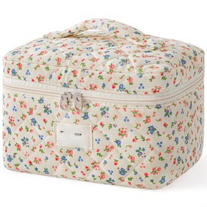 Floral Quilted Make up <b>Bag</b>,Large Cotton Cosmetic <b>Bag</b>,Fashionable Travel Makeup Pouch - Product Image 1