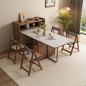 Juego de mesa de comedor de madera de estilo medieval pequeño con silla plegable que ahorra espacio para apartamento, hogar, hotel en espacios pequeños - Product Image 3