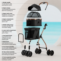 Poussette pour animaux de compagnie à double couche et 6 roues en acier carbone, grande capacité, pliable, chariot de transport pour chiens et chats, pliage à une touche, fermeture éclair, voyage