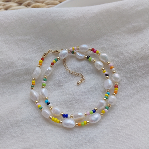 Joyería de playa de verano, cadena de acero inoxidable, cuentas de semillas bohemias coloridas, gargantilla de perlas naturales finas, collar, joyería para niñas - Product Image 4