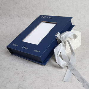 Cardboard <b>Gift</b> <b>Box</b> with Matt Lamination Sponge Lining Blue Printing Magnetic Closure & Ribbon Knot for <b>Empty</b> <b>Gifts</b> - Product Image 1
