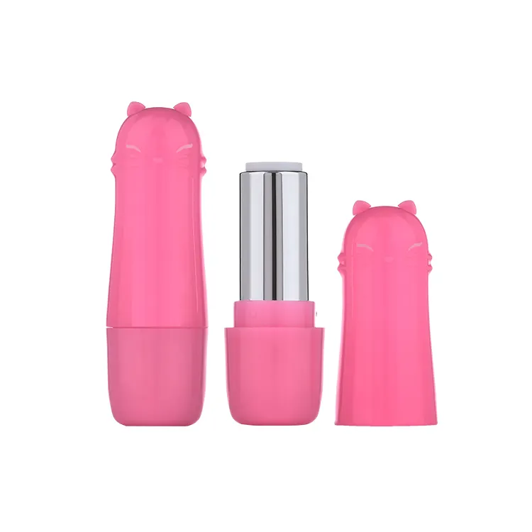 Vente en gros de tubes de rouge à lèvres en plastique, 12.1mm, boîte vide de conteneur de rouge à lèvres rose en forme de chat, emballage