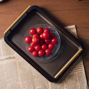 Rectangular Bamboo <b>Tea</b> <b>Tray</b> With Gold Handle Deer Pattern Hotel Restaurant Serving <b>Tray</b> - Product Image 4