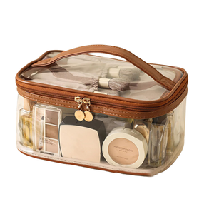 Sac de maquillage transparent en gros, organiseur de cosmétiques rose, sac de voyage étanche en PVC, sacs de maquillage personnalisables avec logo - Product Image 2