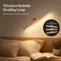 Barre lumineuse sans fil en bois pour chambre à coucher, magnétique, rotative à 360°, à intensité tactile, 3 niveaux, lampe murale LED rechargeable minimaliste