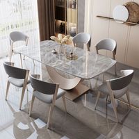 Ensemble de salle à manger rectangulaire brillant en forme de croissant, moderne, simple, de luxe léger et haut de gamme, avec table en ardoise et chaises, pour restaurant et maison