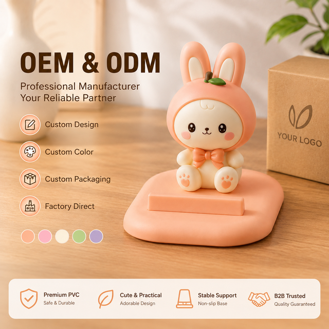 Kawaii Peach Rabbit PVC Phone Stand Mobile Smartphone Holder Cute Pink Bunny Desktop Lazy Bracket for Girls