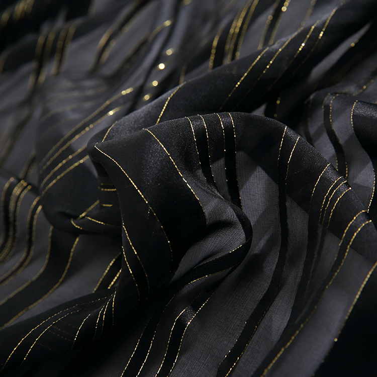 Black gold thread 97% SILK 3% METALLIC satin silk jacquard metallic fabric