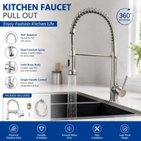 Robinet de cuisine moderne classique à poignée unique, extractible, en acier inoxydable 304, avec cartouche céramique, à poser sur comptoir, pour hôtel