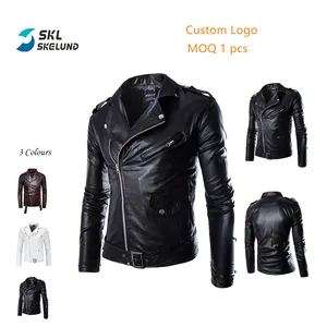 QUANTITÉ MINIMALE DE COMMANDE 1 Gros OEM ODM Pu Veste En Cuir Zipper Slim Custom Moto Veste En Cuir Manteau Véritable Hommes Personnalisé En Cuir Vestes