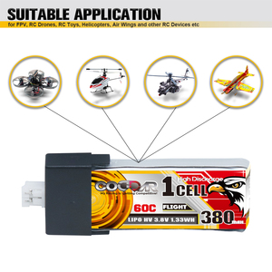 CODDAR <span class=keywords><strong>batteria</strong></span> LiPo 1S 380MAH 3.8V 60C PH2.0 testa di plastica FPV Drone elicottero RC Racing confezioni <span class=keywords><strong>quad</strong></span> quadricottero - Product Image 4