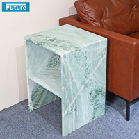 Petite taille 100% pierre naturelle meubles de salon de luxe canapé-lit populaire bleu ciel marbre table d'appoint avec creux
