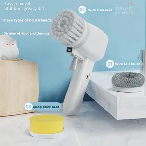 Wholesale Multifunctional Automatic Cleaning <b>Brush</b> Steel <b>Wire</b> Plastic Handle Portable for Household Use Kitchen Bathroom - Product Image 5