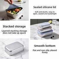Boîte à lunch carrée empilable hermétique multi-tailles en acier inoxydable 304 avec couvercle en silicone, compatible micro-ondes, pour étudiants et usage extérieur