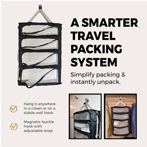 Organizador de Maletas Colgante - Cubos de Embalaje para Armario de Poliéster Resistente al Agua con 4 Compartimentos y Compresión Integrada |   Equipaje de Mano para Viaje - Product Image 3